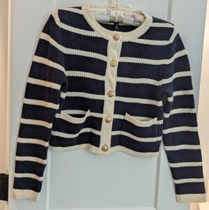 Sugarlips Navy and Cream Knit Cardigan Sweater.  NWOT